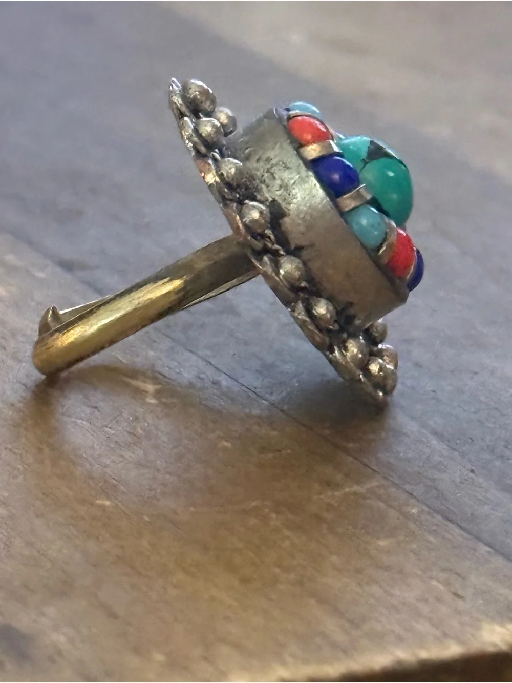 Vintage silver tone southwestern turquoise cluster ring